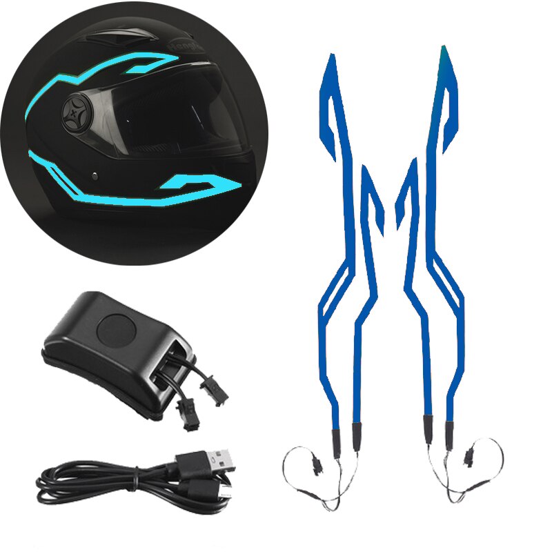 4-en-1 amélioré casque de moto nuit équitation lumière froide Signal universel bande clignotante LED bande autocollant lumineux chargeur USB: blue