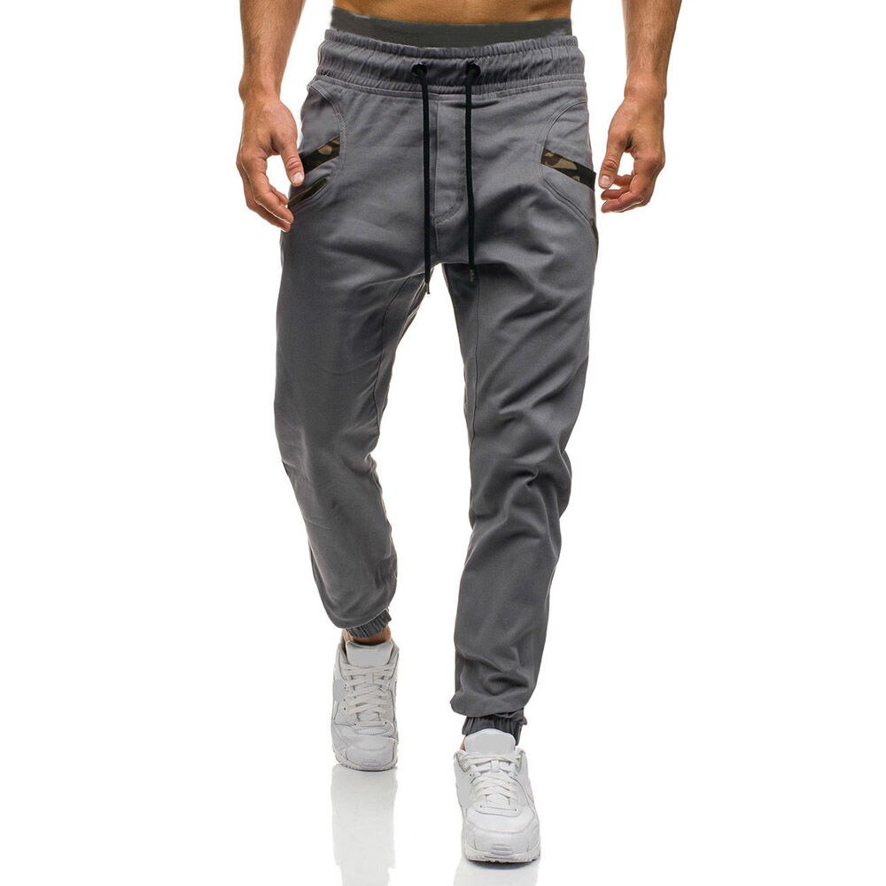 Joggingbroeken joggingbroeken heren losse pijpen casual trendy smalle broeken zak camouflage heren sport streetwear: Xxl / Grijs