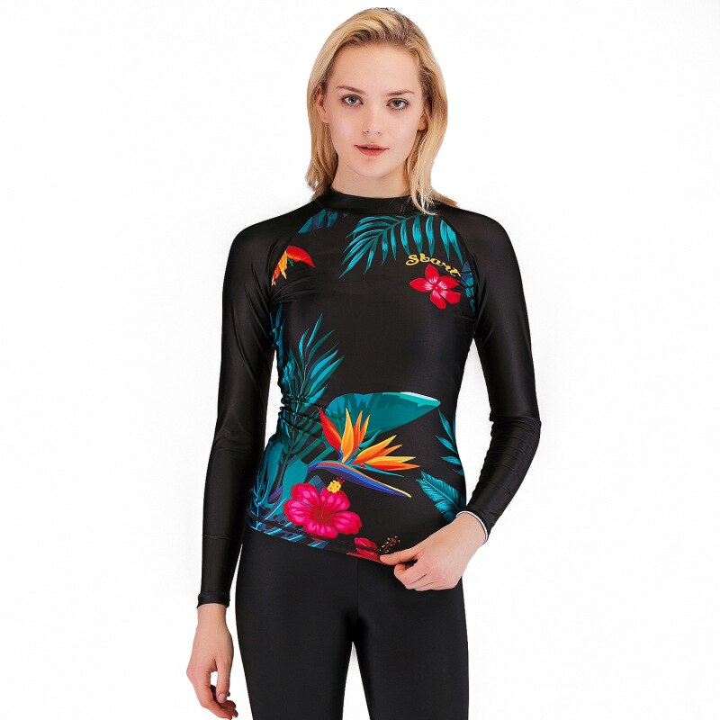Printed Long Sleeves Rash Guards Women Swimwear Swimming T Shirts Surfing Tops Beach Bathing Sutis Swimsuits EO