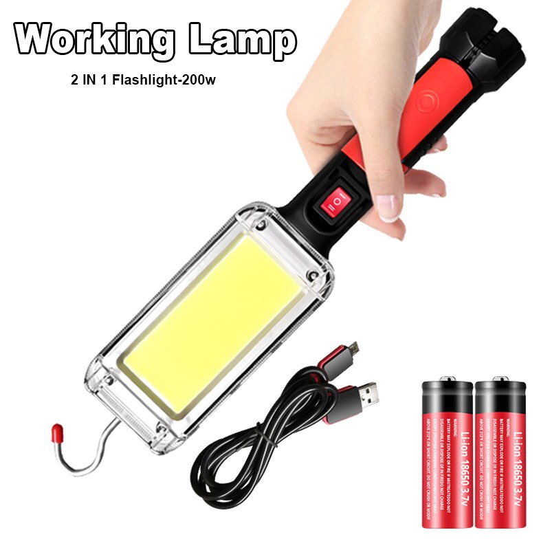 200w kraftige lommelykter 5200 mah lommelykt usb oppladbar kolbe arbeidslys med magnetkrok campingtelt arbeidsvedlikeholdslykt