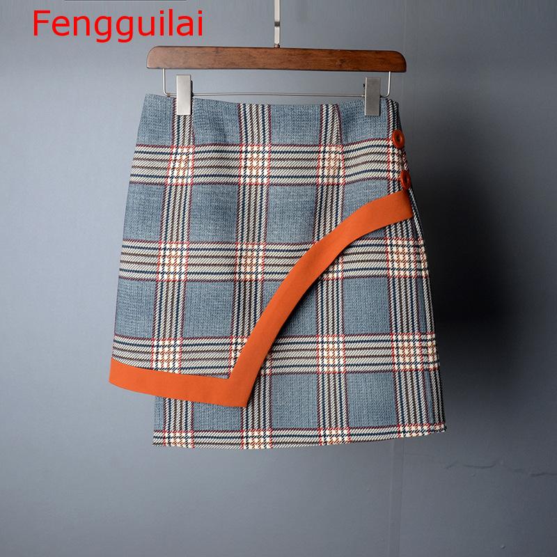 Fengguilai Spring Autumn Two Piece Plaid Skirt Suit Set Women Korean Style Female Set Mini Skirt And Short Jackets Double Breast