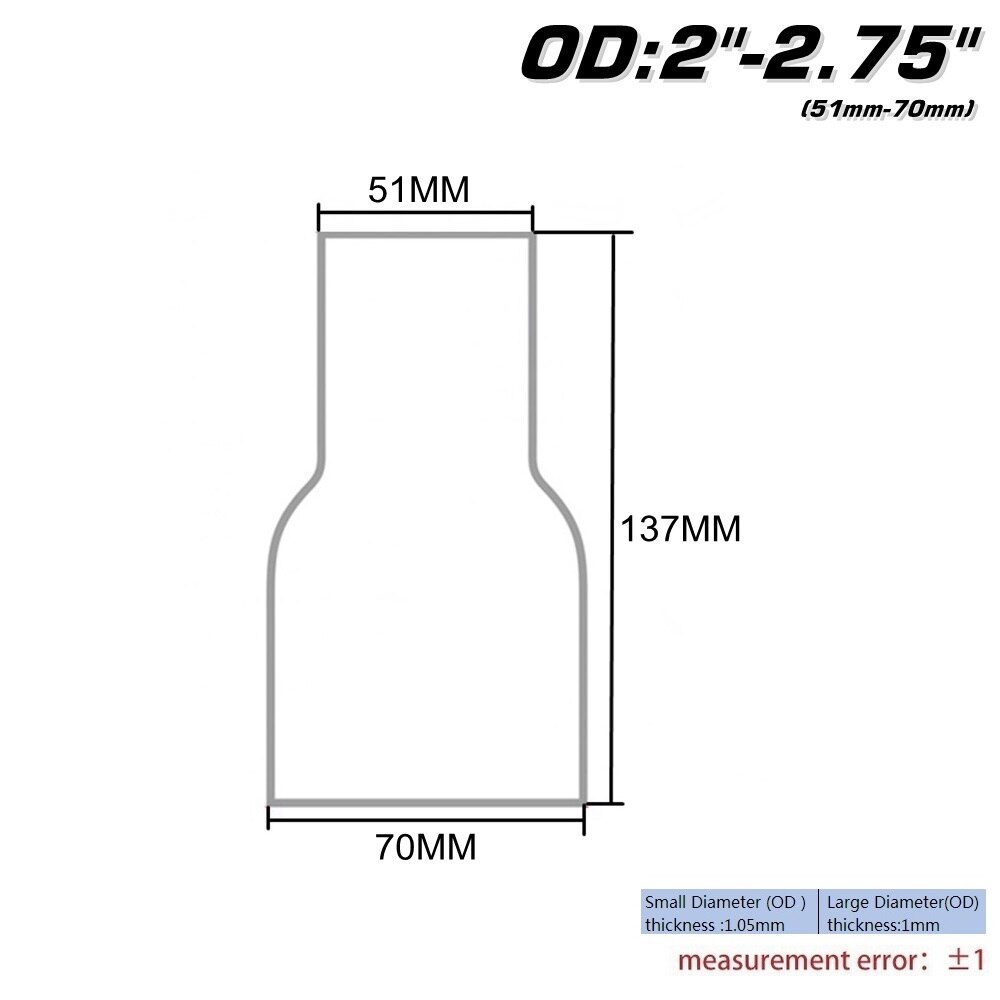Od: 2 "2.25'' 2.75 ''3'' 3.5 ''Roestvrij Tapered Standaard Uitlaat Reducer Connector Buis AF-BJ: OD 51-70MM