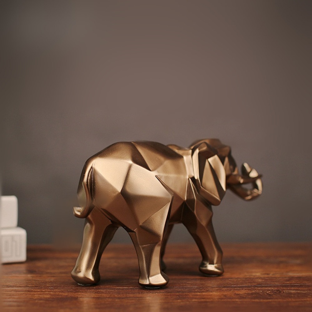 Modern abstrakt gyllene elefant staty harts prydnad hem dekoration tillbehör för elefant skulptur djur hantverk