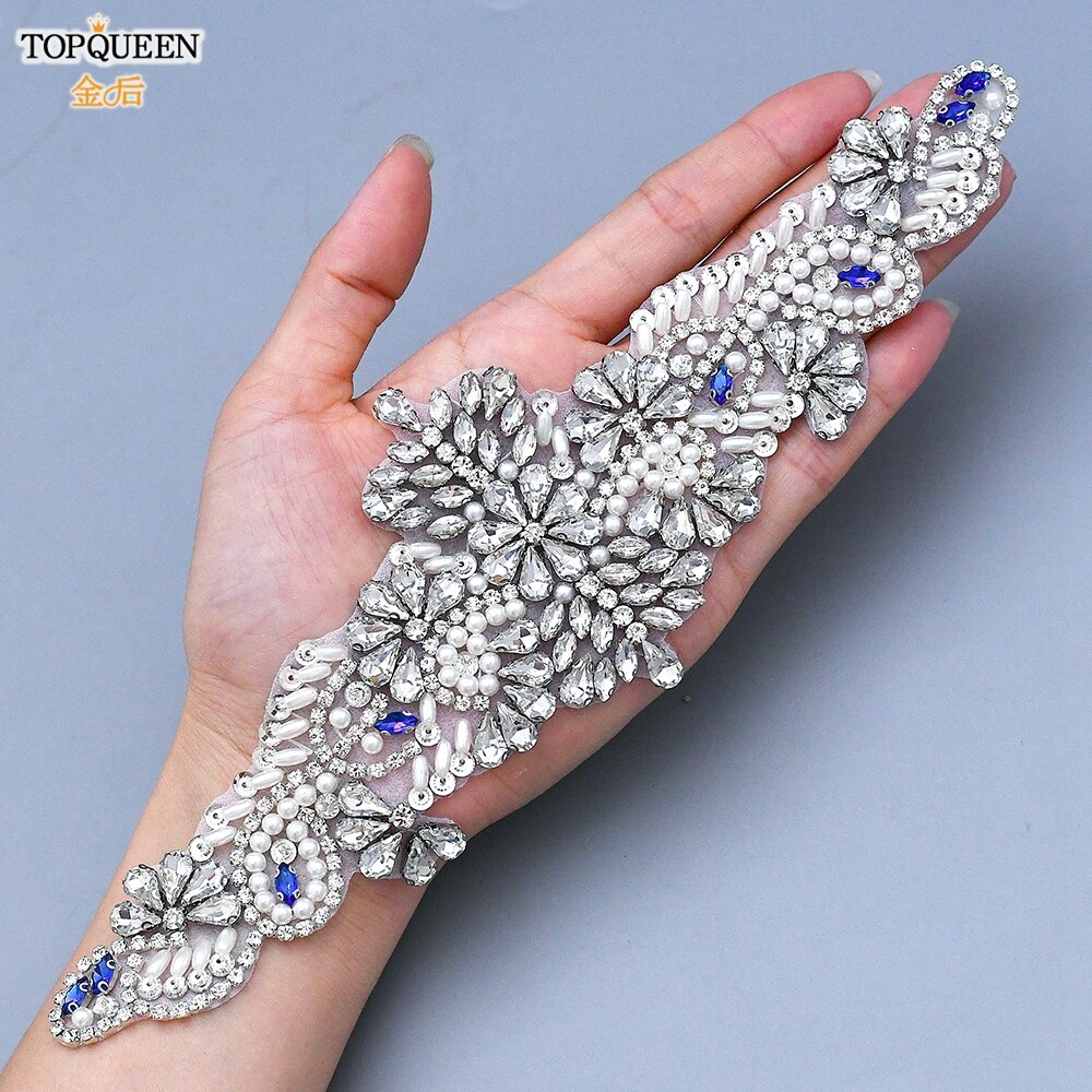 Topqueen  s487 brudbälten för klänningar diamantbälte formella klänningar för kvinnor afton gravidklänning strass bälten blå