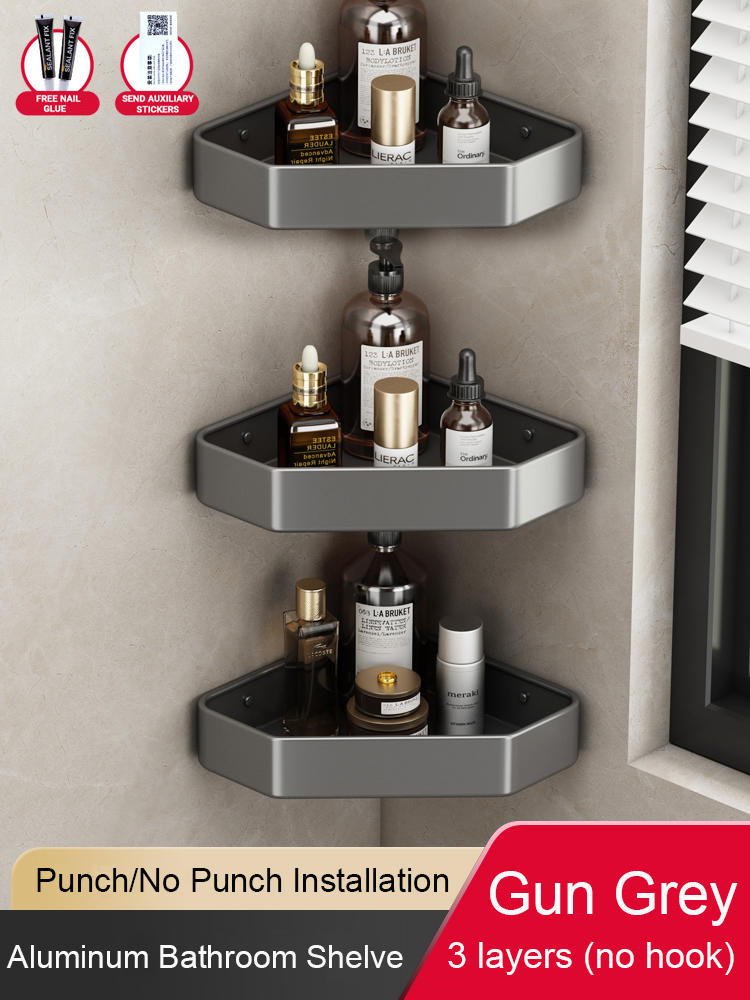 Badezimmerregal ohne Bohren, Eckraum, Aluminium-Lagerregal, Wandmontage, dreieckiger Korb, Duschraum, Aufbewahrungsorganisator FR2006: Licht Grün