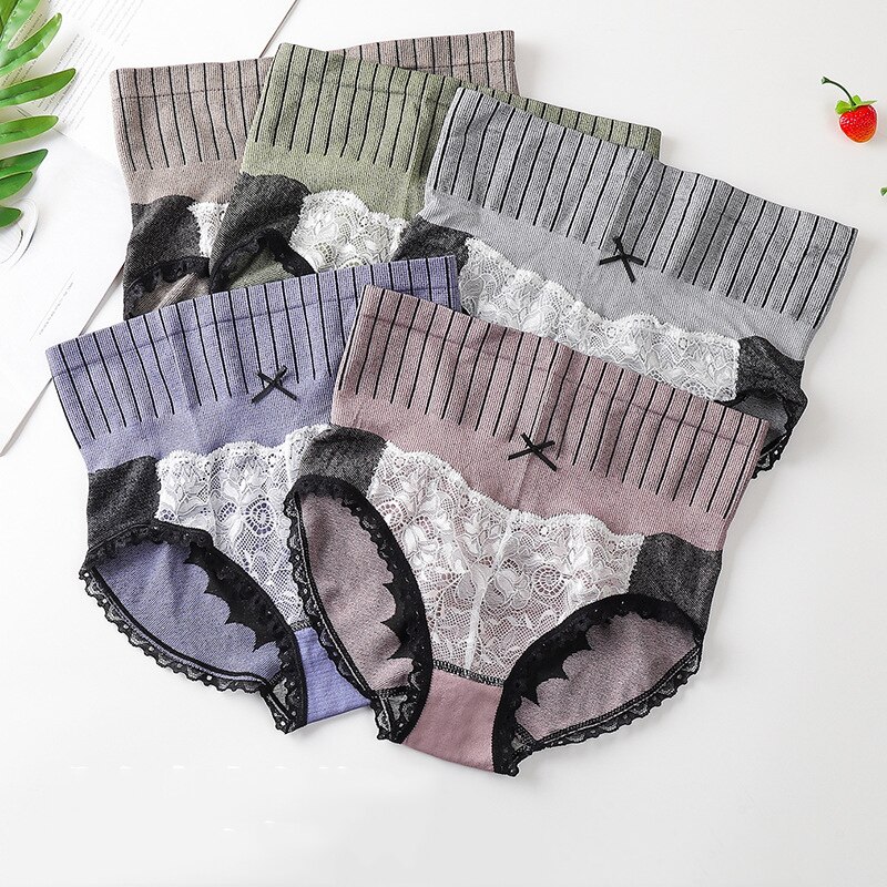 High Waist Tight Belly Women Panties Lace Sweet Underwear Graphene Crotch Antibacterial Lingerie Soft Comfortable Pantys