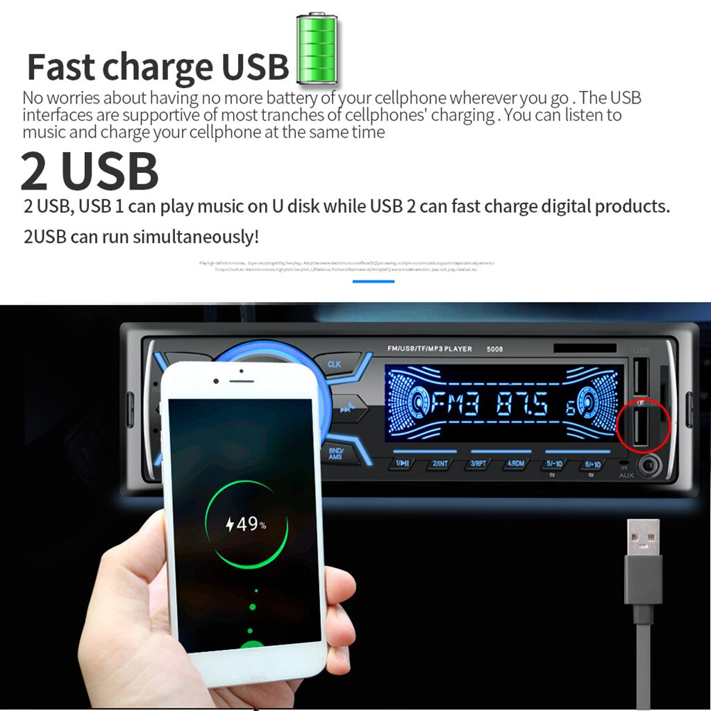Mehrfarbiges lcd-display,  dc12v- in-1-autoradio mit bluetooth ,  mp3- player-fm-radio, aux-musikwiedergabe und freisprechfunktion