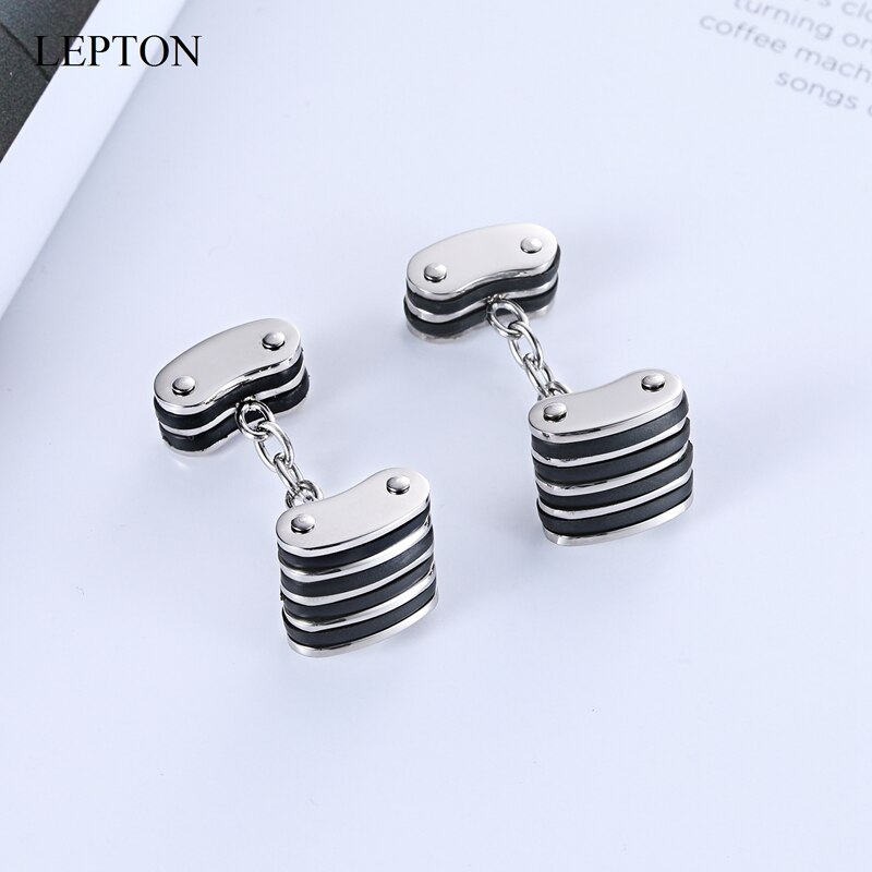 LEPTON Chain Stainless Steel Cufflinks Black & Sil... – Grandado