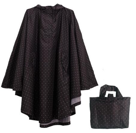 Dünne Mit Kapuze regenmantel frauen Punkte wasserdichte draussen damen regen Mantel Poncho chubasquero mujer capa de chuva: Schwarz mit Weiß Punkt / M