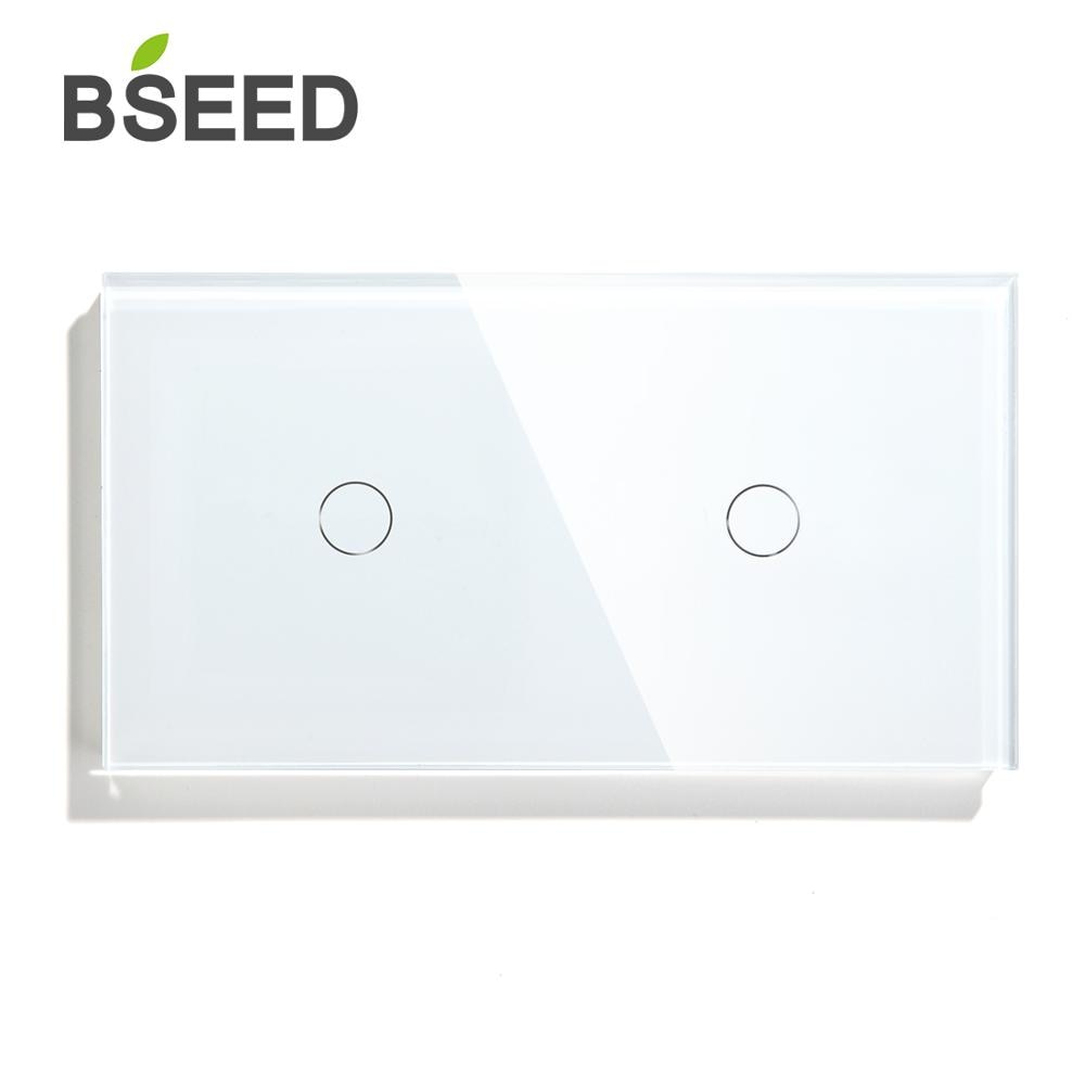 Bseed Eu 2 Gang 1 Manier 2 Way Muur Touch Schakelaar 157Mm Lichtschakelaar Wit Zwart Gouden Kristal Klasse panel 3 Kleuren Schakelaar