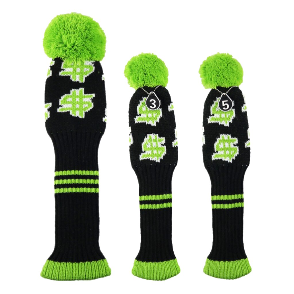 3Pcs Gebreide Golf Club Head Covers Fairway Wood Headcover Protector Guard: Black Dollars