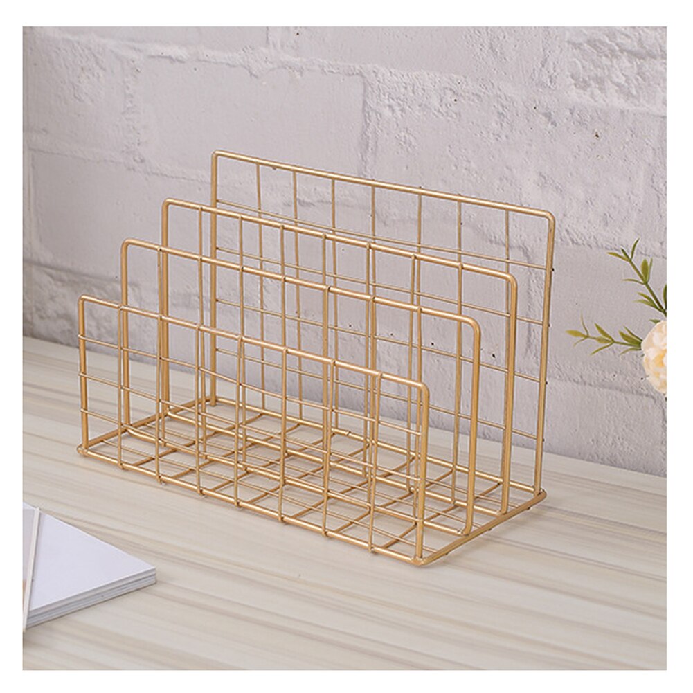 Book File Stand Iron Desktop Multi-layerBook File Stand Magazine Rack Cosmetic Storage Rack DU55: E