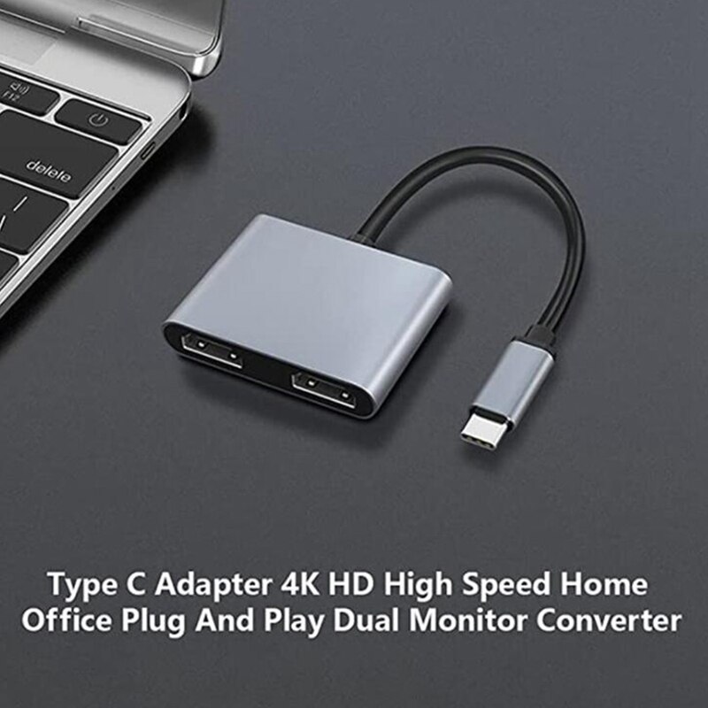 Typec To Dual HDMI-Compatible 2In1 Adapter Type-C HUB HDMI-Compatible 4K Two Monitors Mirror Extend Display For