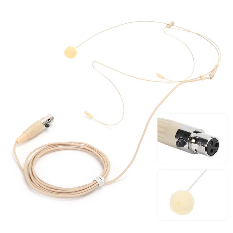 Beige 3Pin Connector Headset Microphone with Capacitance Head for bodypack Transmitter Earhook Microphone
