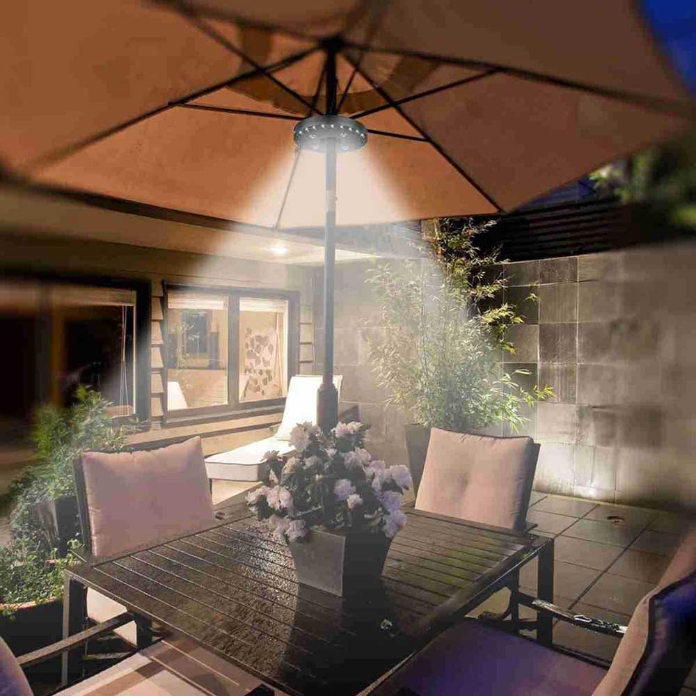 Paraguas de Patio de 24 + 4LED, luces para sombrillas, brillo fácil de desmontar, lámparas redondas de Camping, iluminación exterior
