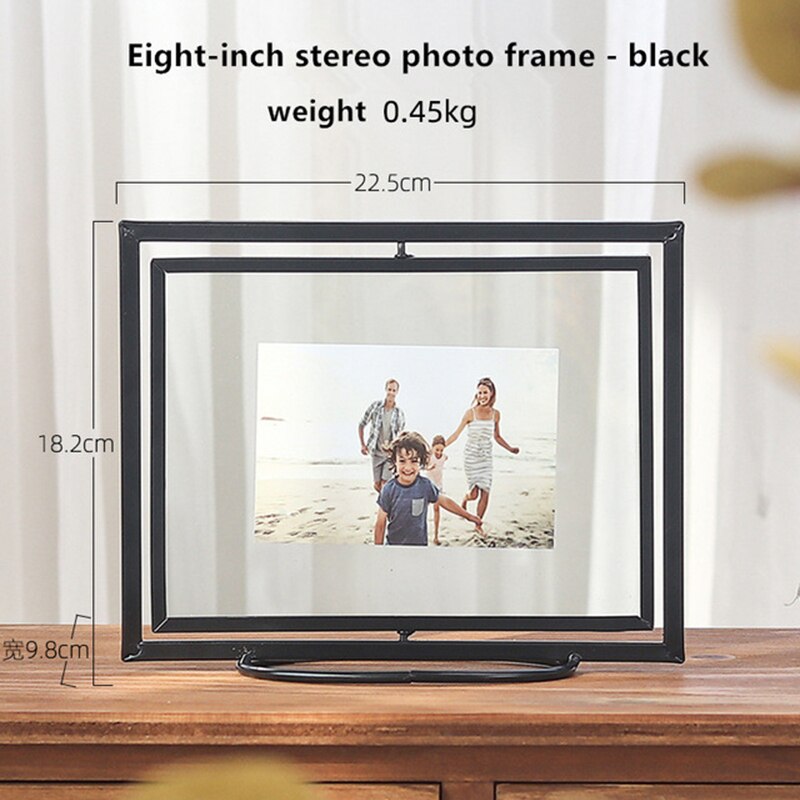 Cadre Photo géométrique en fer forgé, accessoires décoratifs créatifs pour la maison: 8 inch rotating blac