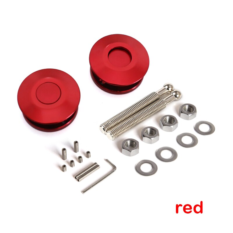 2 pcs Universal Push Button Billet Hood Pins Lock Clip Kit Car Quick Latch For FORD Mustang 4.6L V8 96-04: red