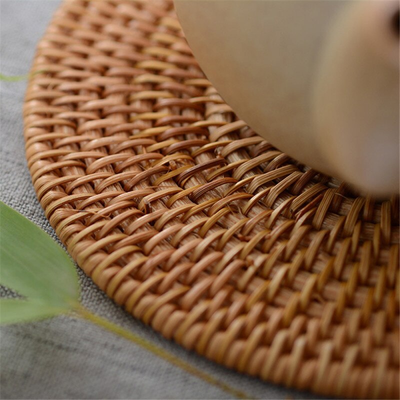 Rattan Weave Cup Mat Set Drink Coasters Round Pot Pad Table Dish Placemat Home Decoration Insulation Handmade