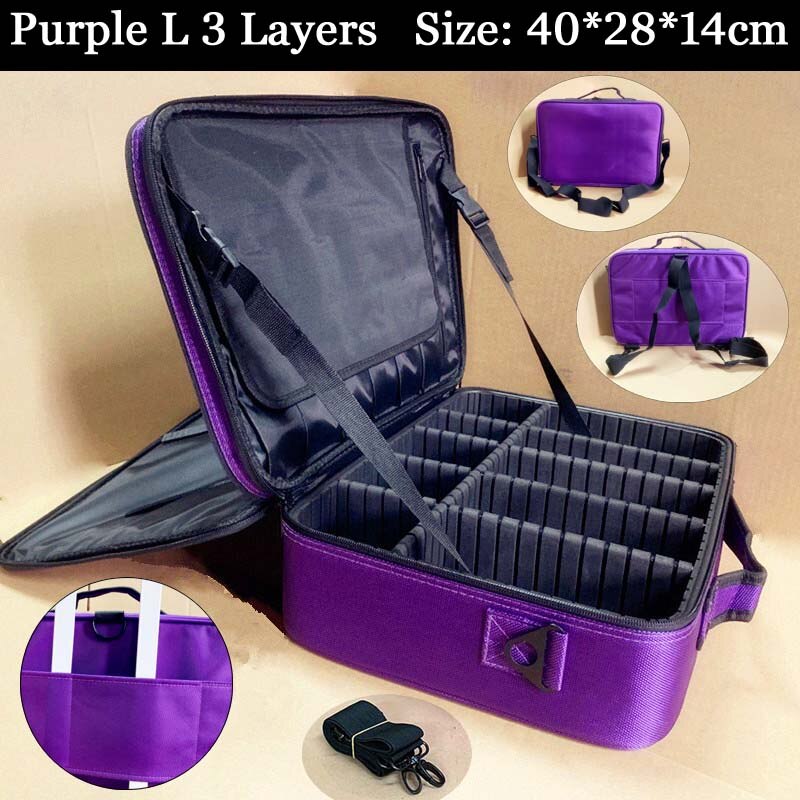 Frauen Kosmetik Tasche Reise Make-Up Organizer Professionelle Machen Up Box Kosmetik Tasche Taschen Schönheit Fall Für Make-Up Künstler: Purple L 3 Layers