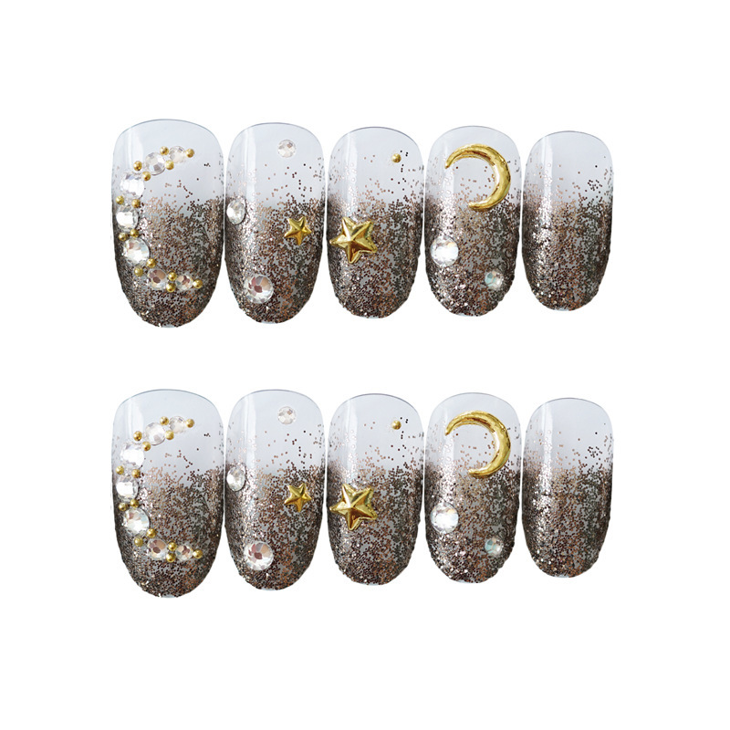 24pcs Chocolade Star Maand Nep Nagels Eindproduct Kunstmatige Franse Meerdere Kleuren Wees Kunstnagels Met Lijm Sticker