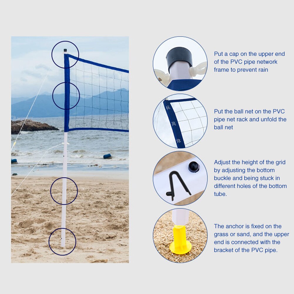 Tilbehør træning volleyball net sæt sommer strand foldbar badminton justerbar højde udenfor sportsnet