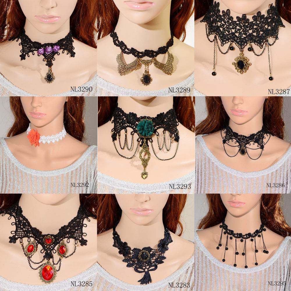 Classic Black Chain Vintage Gold Metal Bead Flower Pendant Gothic Lace Choker Necklace for Women Retro Statement Collar Jewelry