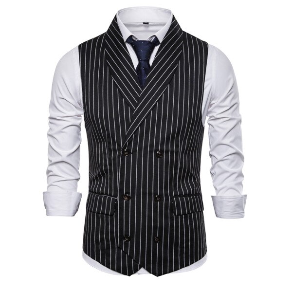 Vest i britisk stil herre slank passe kjole vester fiskebein bryllupsdress herre Vest gilet homme: Svart / Xxl