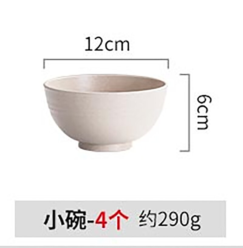 4pcs/Set Wheat Straw Tableware Set Cutlery Baby Children Dishware Simple Dishes Salad Bowl Steak Plate Dinnerware: A1   bowl 12cm 4Pcs