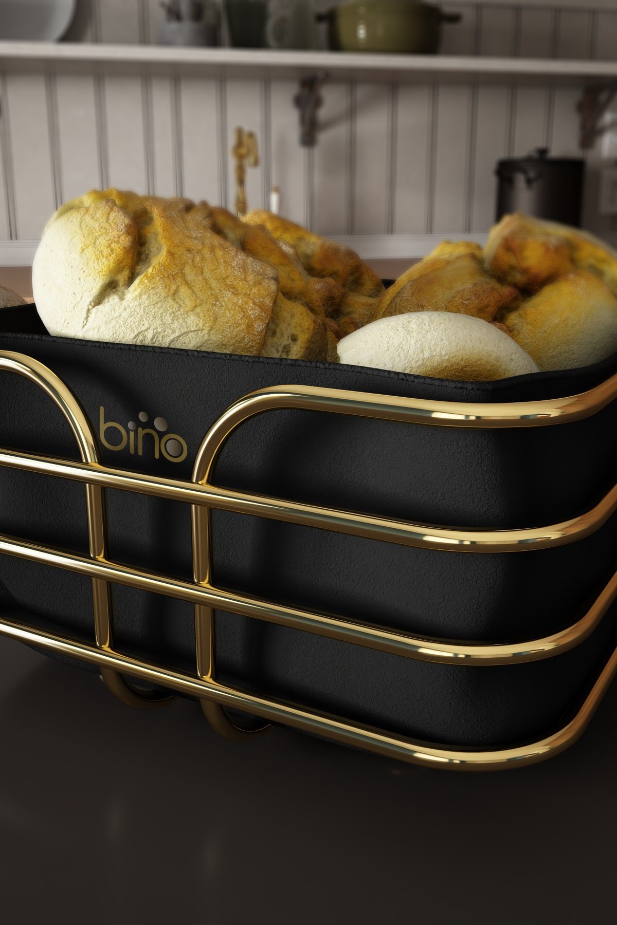 Breadstuff Bread Basket Multi-Purpose Metal Box Lux Gold Stainless Basket Black Fabric