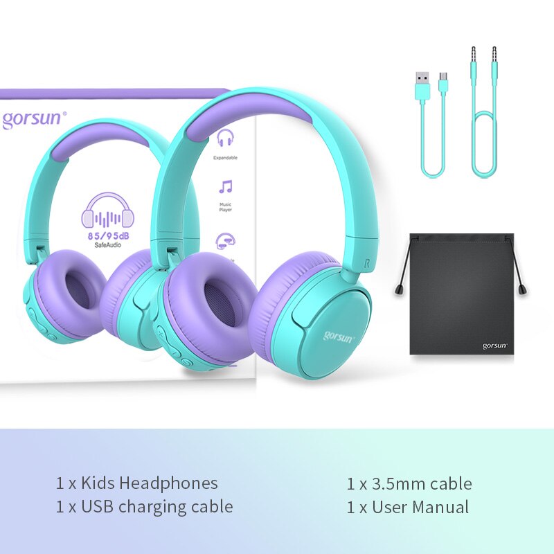 Gorsun Draadloze Kids Hoofdtelefoon Met 85dB Volume Regulator, opvouwbaar Bluetooth Stereo Over-Ear Kids Headsets Voor Jongens En Meisjes