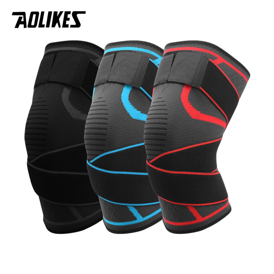AOLIKES 1 sztuk sport Kneepad mężczyźni pod ciśnieniem bandaż elastyczny ochraniacze na kolana wsparcie sprzęt Fitness koszykówka siatkówka ochraniacz ze stelażem