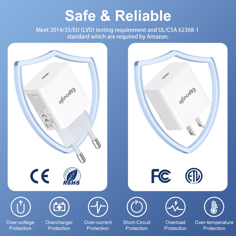 Espougle Usb C Lader Snel Opladen 4.0 3.0 Qc 20W Pd Usb Type C Fast Charger Voor Iphone 12 pro Max 11 Mini 8 Plus Xiaomi Telefoon