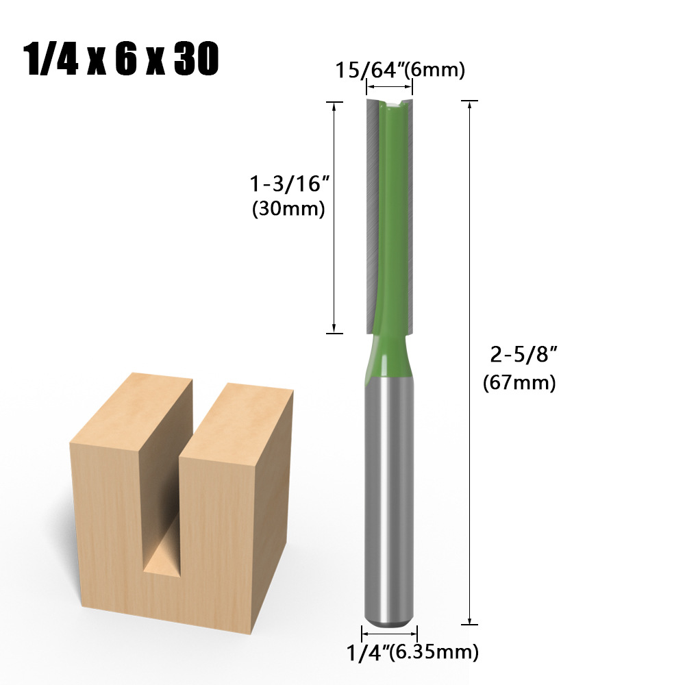 1/4 zoll 6mm Schaft Gerade Bit Fräser Einzigen Doppel Flöte Holz Schneider Hartmetall Router Bit Holzbearbeitung Werkzeug set: 6.35x6.35x30mm