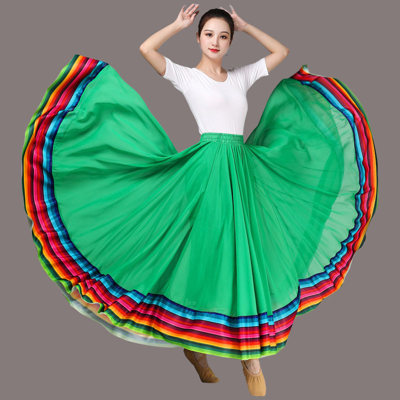 Ropa de calle, falda para actuación de baile, faldas de gasa para mujer, faldas largas de baile cuadradas con borde de arcoíris y cintura elástica de 720 grados: L / Azul cielo