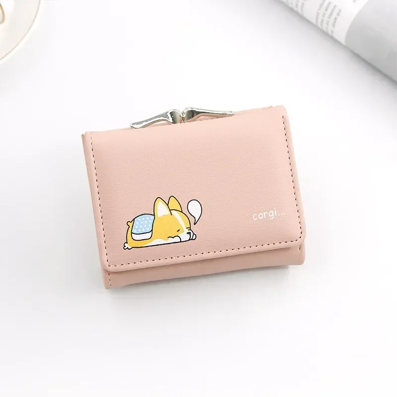 Korean Style Cartoon Women Wallet Small Cute Corgi Doge Wallets Ladies Short Leather Purses Female Purse Clutch: Blue