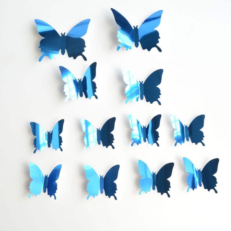 12 stk 3d spejle sommerfugl væg klistermærker mærkat væg kunst aftageligt værelse fest bryllup indretning hjem deco væg klistermærke til børneværelse: 1