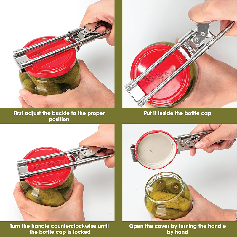 Abridor de latas ajustable, abridor de tarros de acero inoxidable antideslizante, abridor de latas con tornillo que ahorra trabajo, accesorios de cocina, herramientas