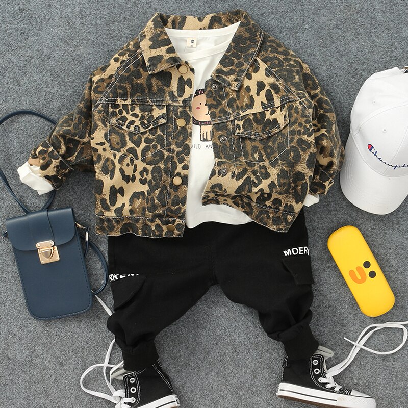 Neue Jungen jacken Denim Leopard Jeans Kinder Mäntel Kinder Oberbekleidung Frühling Herbst 2021CT020