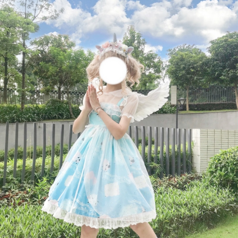 Kawaii japanilainen pehmeä sisko lolita mekko vaalea lolita sisällä nukke kaulus sling mekko naiset