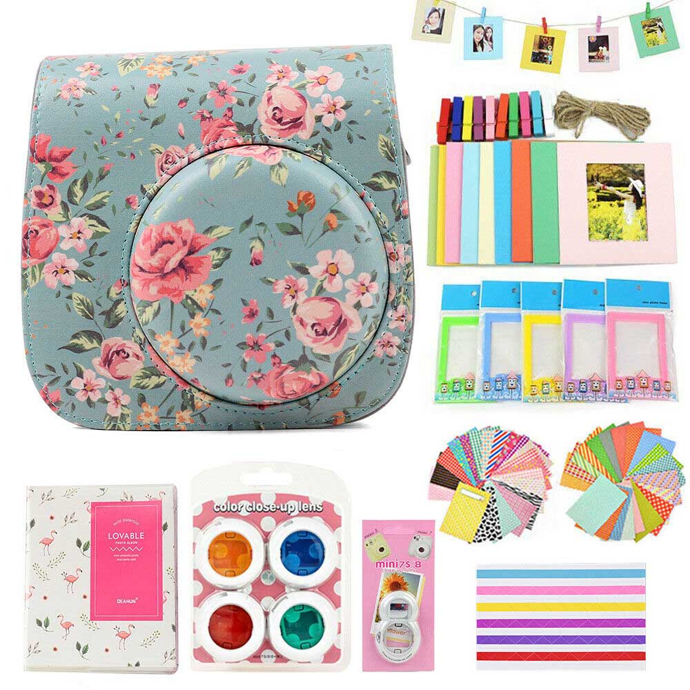 Fujifilm Instax Mini Case Bag Camera Accessories Kit Photo Album Lens Filters Stickers For Instax Mini 8 Mini 9 Instant Camera: Rose Blue