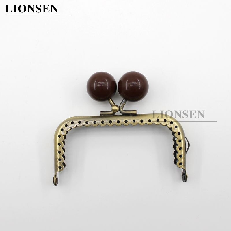 LIONSEN 8.5cm duże koraliki antyczny brąz kwadratowy metalowy uchwyt do torebki do torby sprzęgła akcesoria torebkowe dokonywanie pocałunek blokada zapięcia: Brown