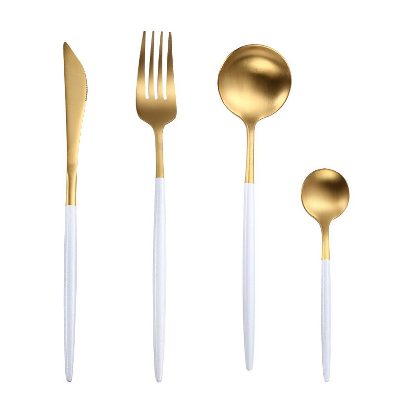Bestekset zwart goud vork lepel messenset roestvrij staal servies reisserviesset voor bruiloft: Witgoud
