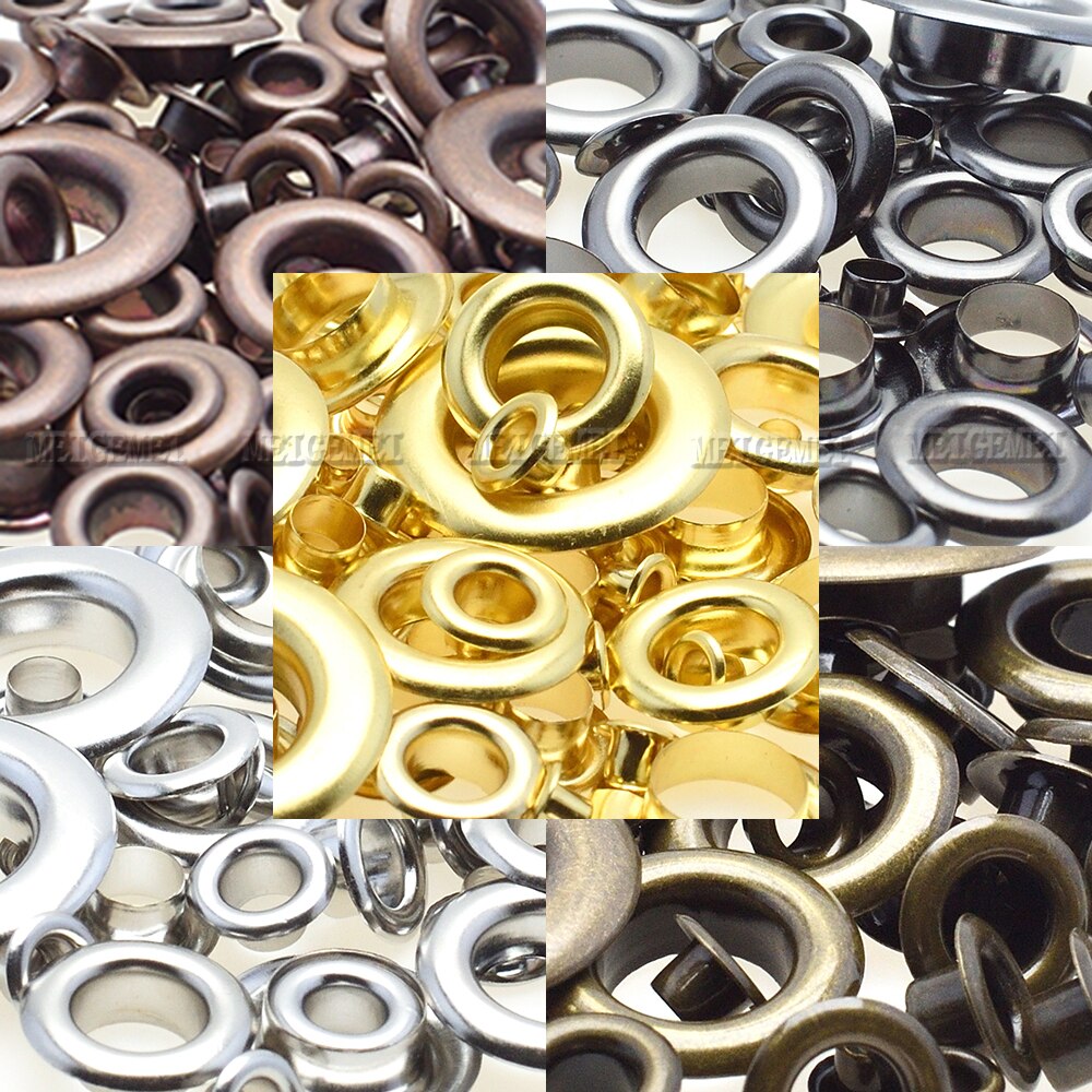 100sets Metal Eyelets with Grommet Dia.3mm~5mm for DIY Scrapbooking Cap Leathercraft Shoes Belt Bag Tag Clothes Accessories