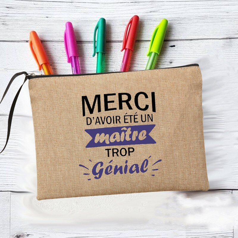 Merci Super Maîtresse machen-hoch Taschen Lehrer der Lagerung Beutel Reise Toiletten Organizer Reißverschluss Kosmetik Taschen für Maîtresse: Q06838-A012BR-S