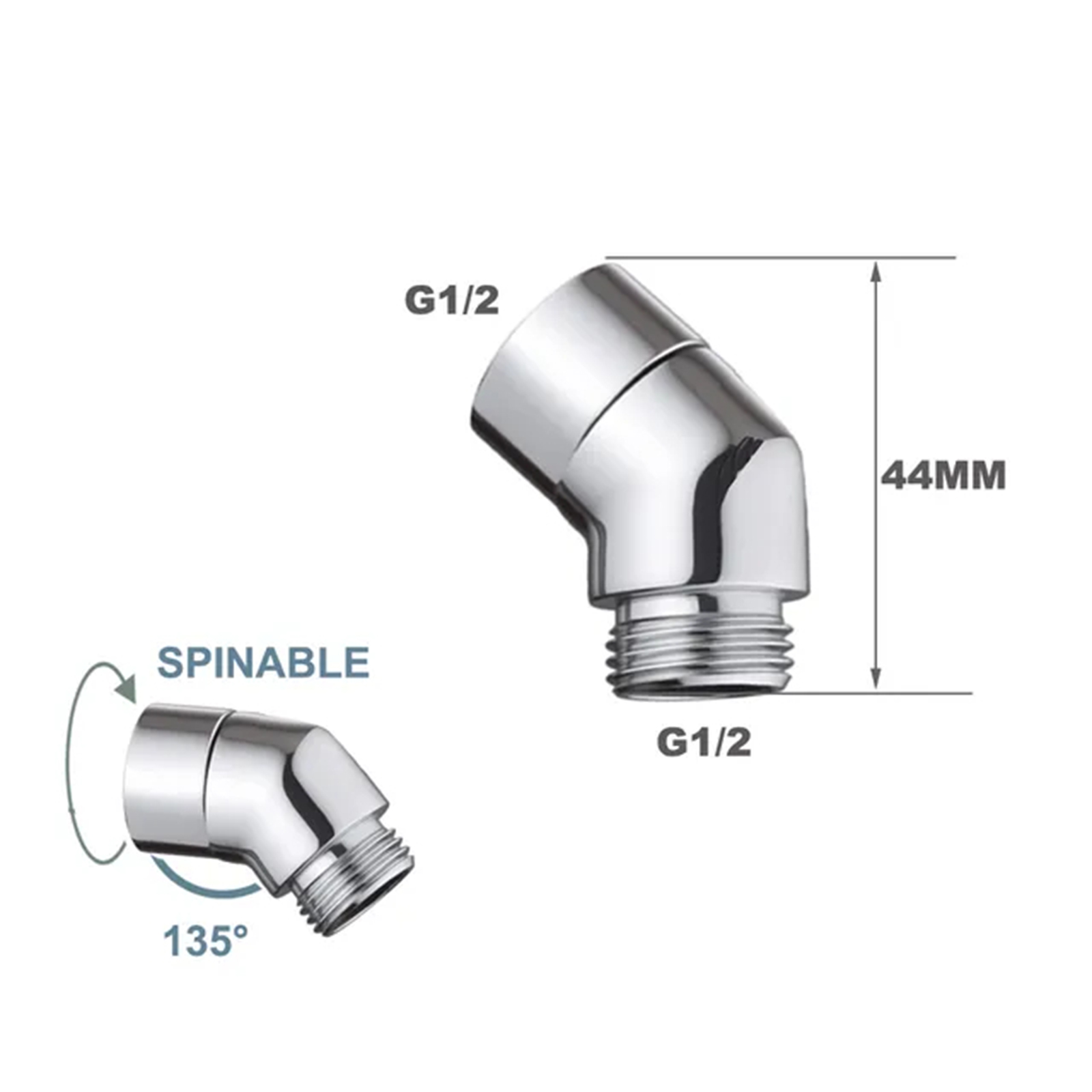 G1/2 Elbow Adapter Shower Head Female and Male Thread Rainfall Shower Handheld Shower Connector Angle 90° 130° 135° Accessory