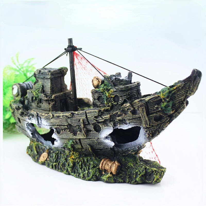 Aquarium fish tank landscape pirate ship wreck ship decoration resin boat decoration aquarium accessories decoration: Large net boat