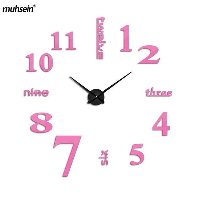 Muhsein gør-det-selv boligindretning vægur akryl spejl wallsticker ur ejendommeligt digitalt mute urværk: Lyserød / 47 tommer
