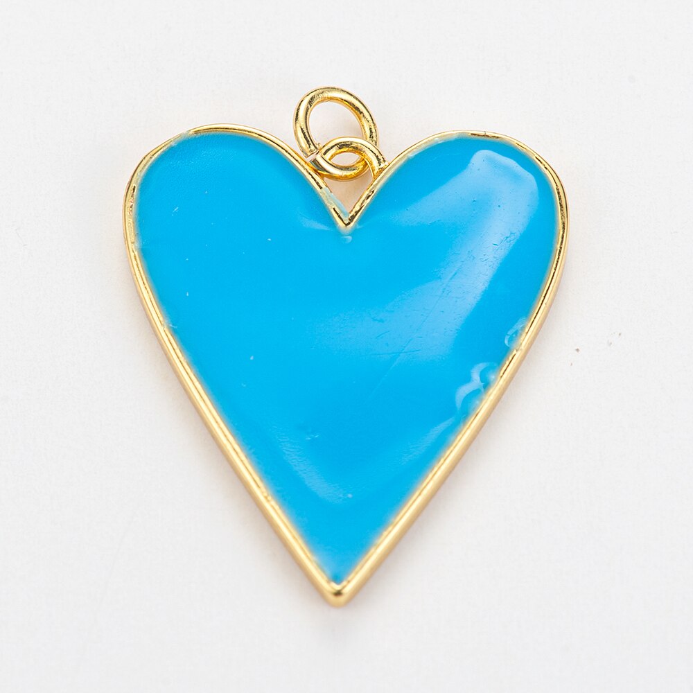 10 Kleuren Grote Emaille Hart Hanger Unieke Gouden Kleur Koper Romantische Liefde Bedels Voor Ketting Sieraden Maken Leuke Accessoires: blue