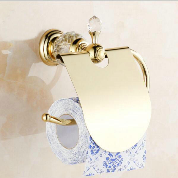 Luksus krystal messing guld papir kasse rulle toilet toilet guld papir holder tissuekasse badeværelse tilbehør bad hardware  lb8210: Guld