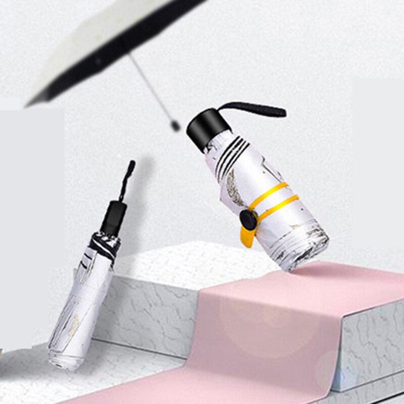 Large Size Sun Umbrella Folding Umbrella Sun Protection UV Men and Women Black and white feather pattern